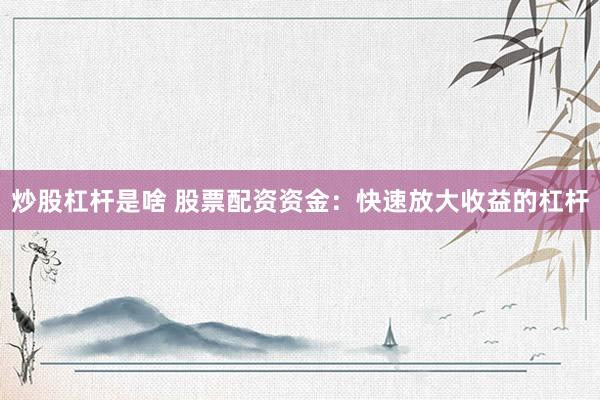 炒股杠杆是啥 股票配资资金：快速放大收益的杠杆