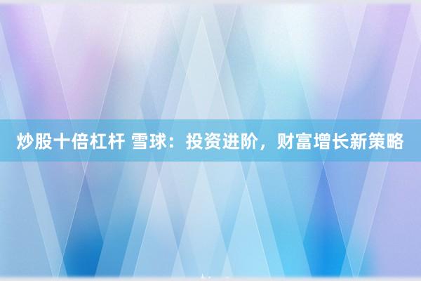 炒股十倍杠杆 雪球：投资进阶，财富增长新策略