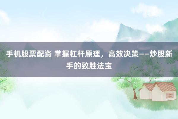手机股票配资 掌握杠杆原理，高效决策——炒股新手的致胜法宝
