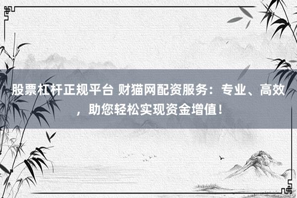 股票杠杆正规平台 财猫网配资服务：专业、高效，助您轻松实现资金增值！