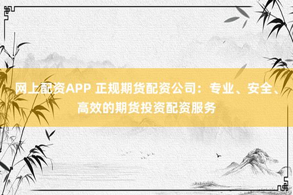 网上配资APP 正规期货配资公司：专业、安全、高效的期货投资配资服务