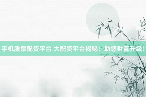 手机股票配资平台 大配资平台揭秘：助您财富升级！