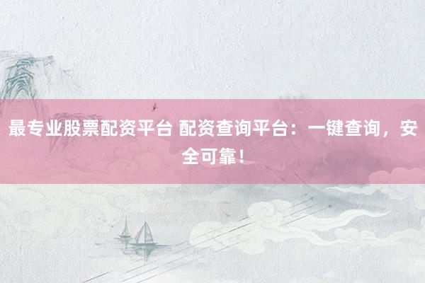 最专业股票配资平台 配资查询平台：一键查询，安全可靠！
